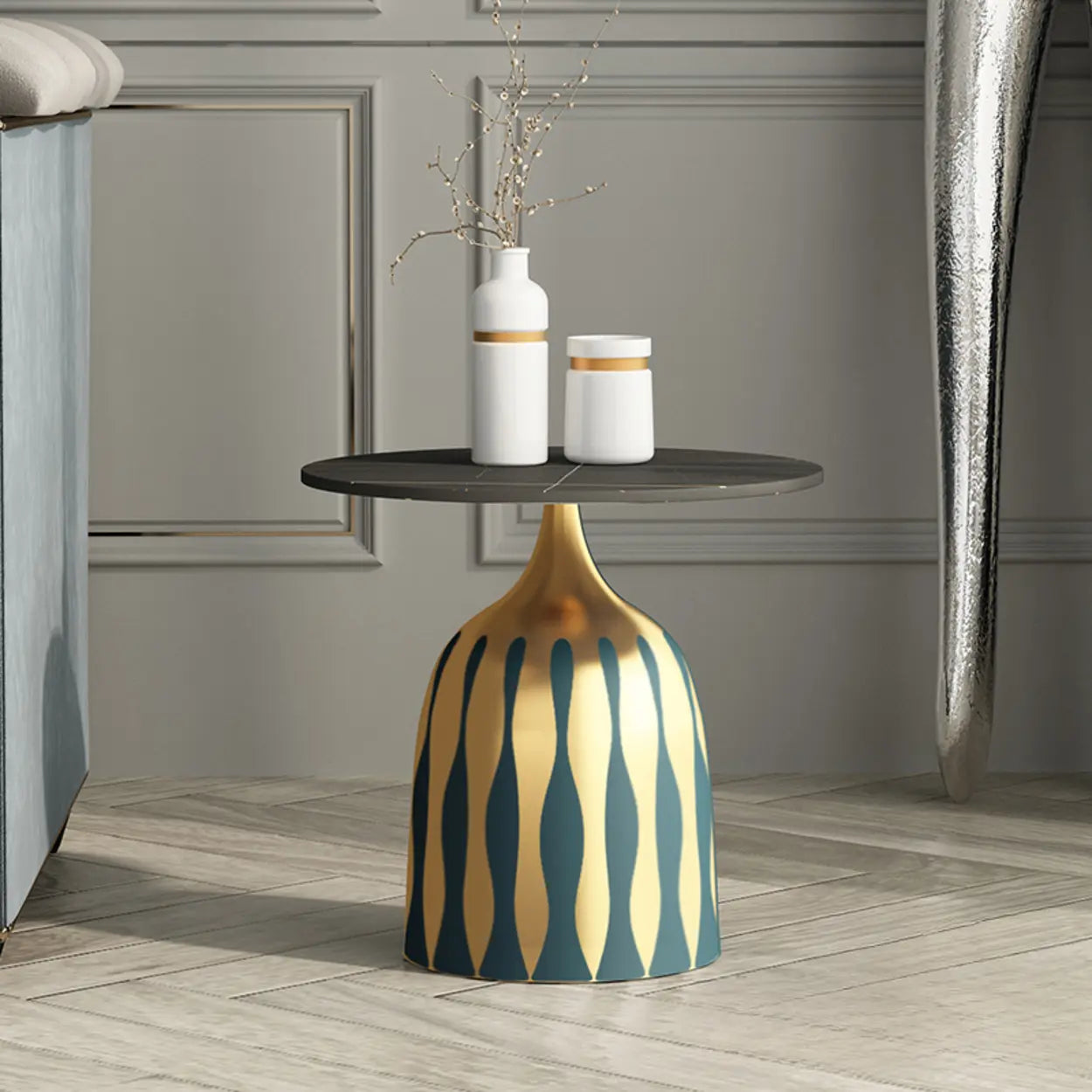 Art-Déco Beistelltisch – Verziertes Metallgestell - Image 7